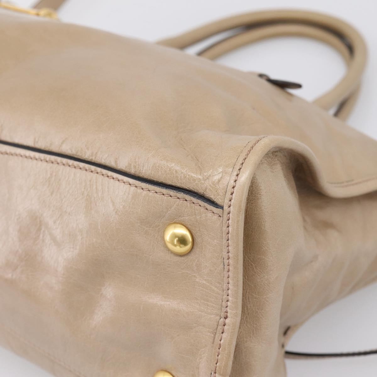 Miu Miu Convertible Bauletto Vitello Shine Beige Leather Handbag (Pre-Owned)
