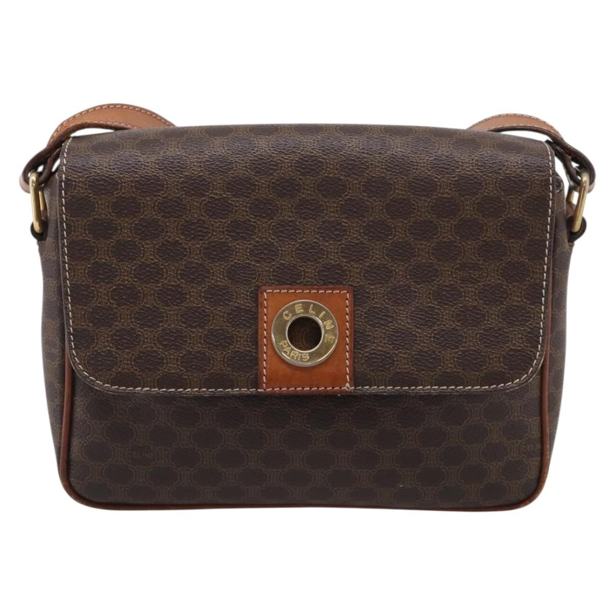 Celine Macadam Shoulder Leather Brown Canvas Crossbody Bag Bag (Pre-Owned)