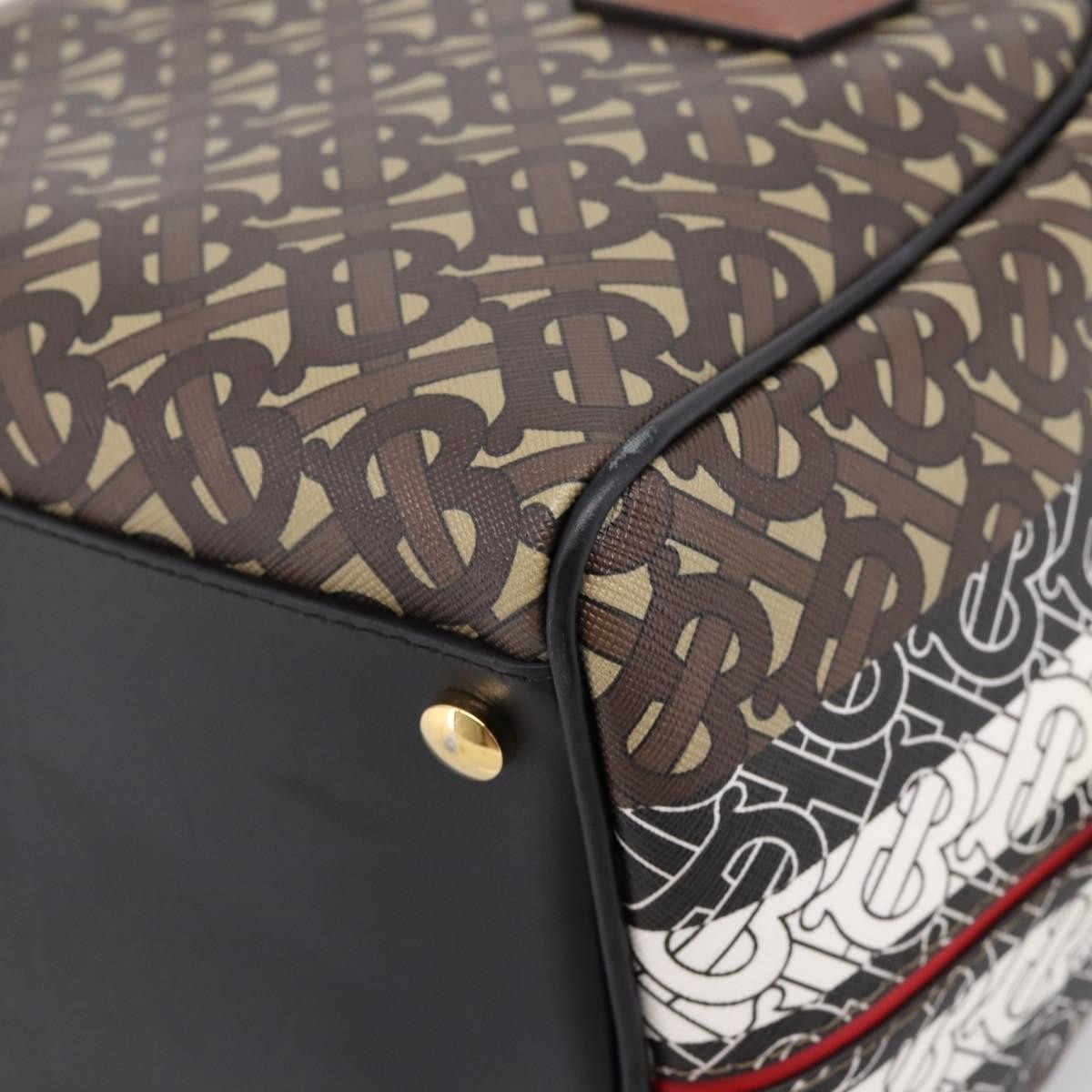Burberry Tb Half Cube Duffle Monogram Embossed Leather Brown Canvas Handbag (Pre-Owned)