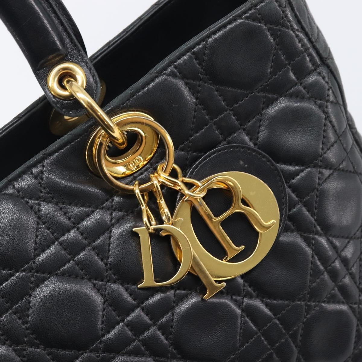 Christian Dior Vintage Lady Dior Cannage Quilt Lambskin Black Leather Handbag (Pre-Owned)
