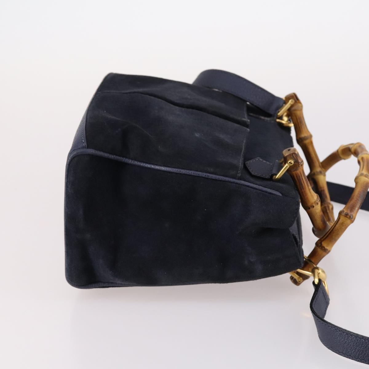 Gucci Vintage Bamboo Handle Suede Navy Suede Handbag (Pre-Owned)