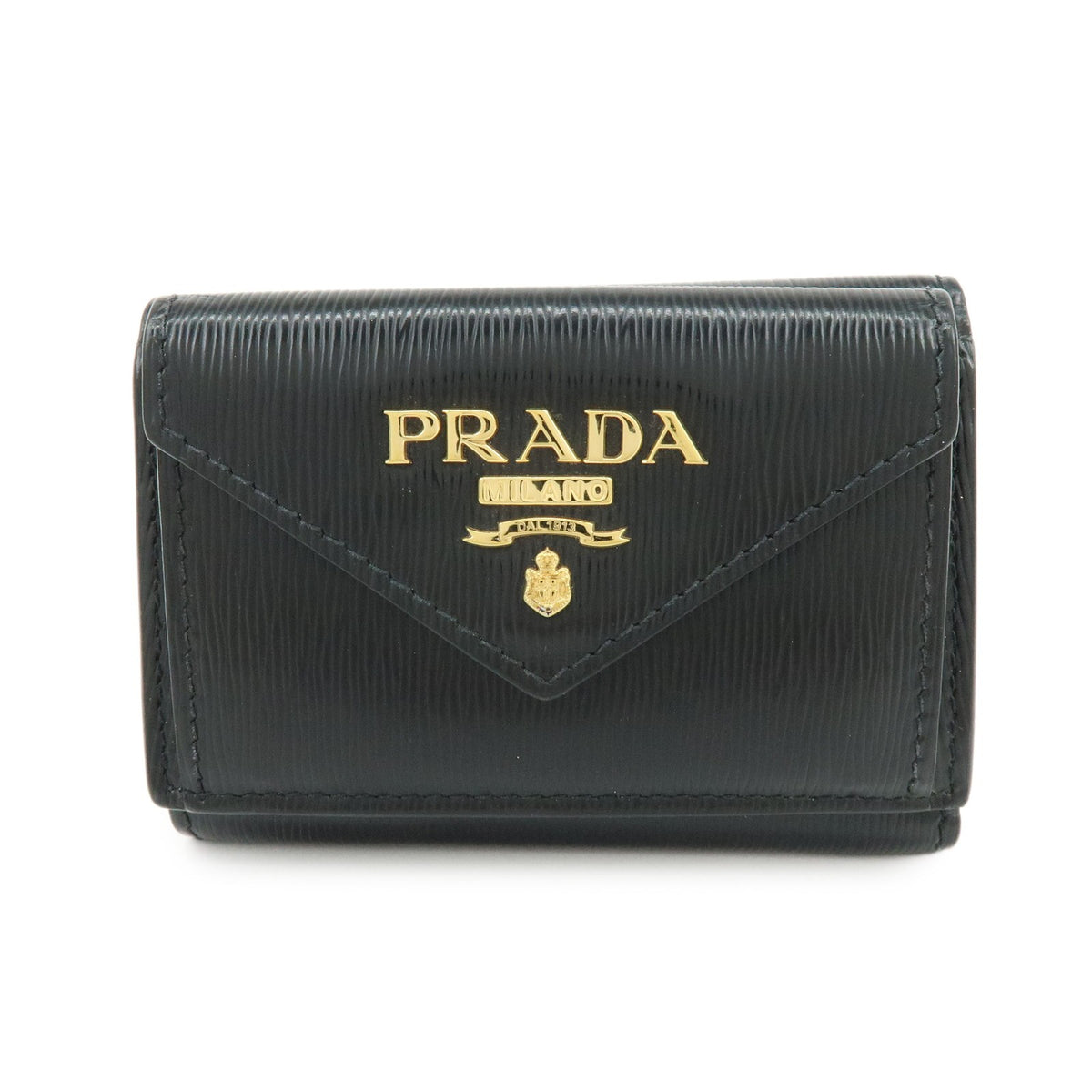 Prada Envelope Trifold Saffiano Leather Black Leather Wallets Accessory (Pre-Owned)