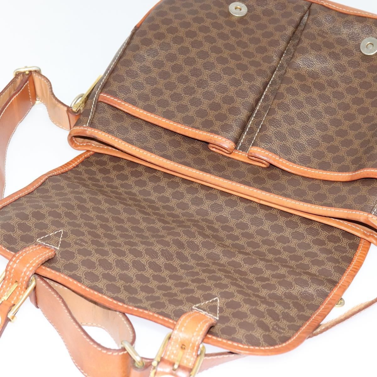 Celine Vintage Macadam Canvas And Leather Brown Canvas Shoulder Bag Bag (Pre-Owned)