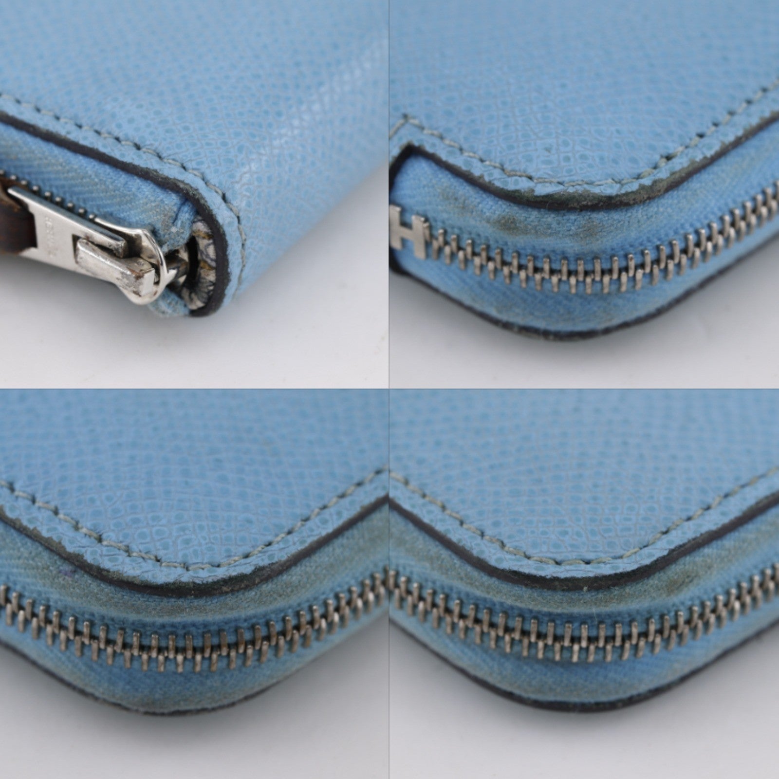 Hermes Azap Silkin Epsom Leather Silk Blue Leather Wallets Accessory (Pre-Owned)