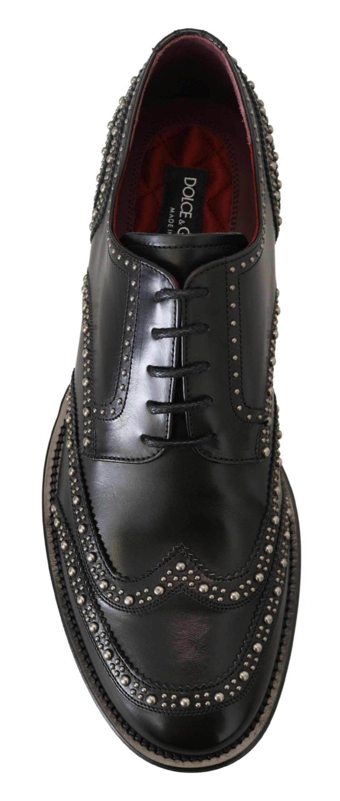Dolce & Gabbana Black Leather Derby Dress Studded Men's Shoes