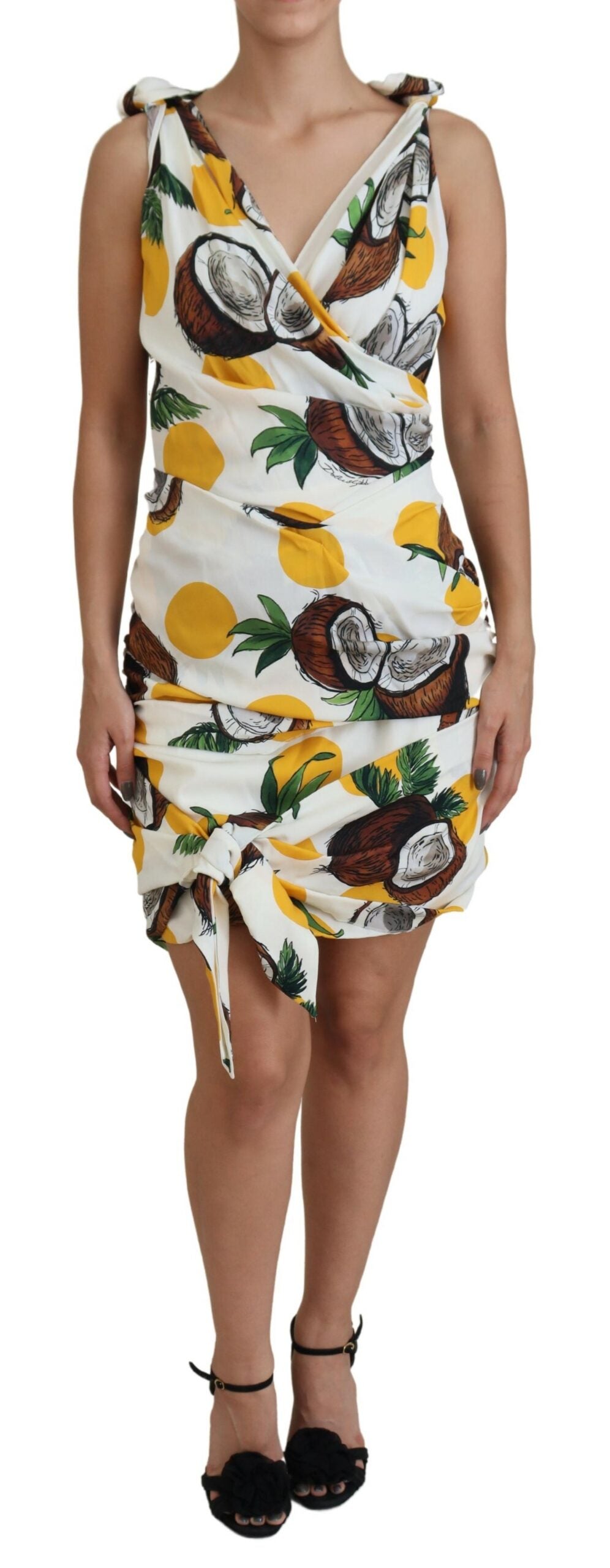 Dolce & Gabbana White Coconut Print Sheath Mini Silk Women's Dress