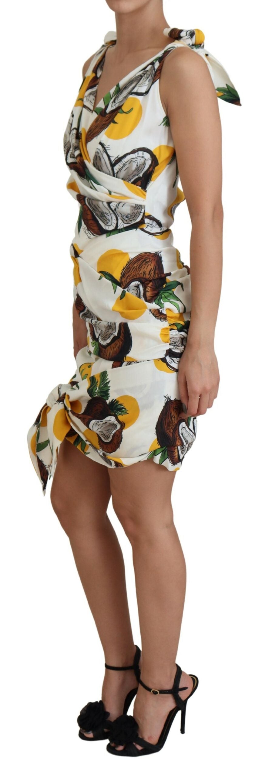 Dolce & Gabbana White Coconut Print Sheath Mini Silk Women's Dress