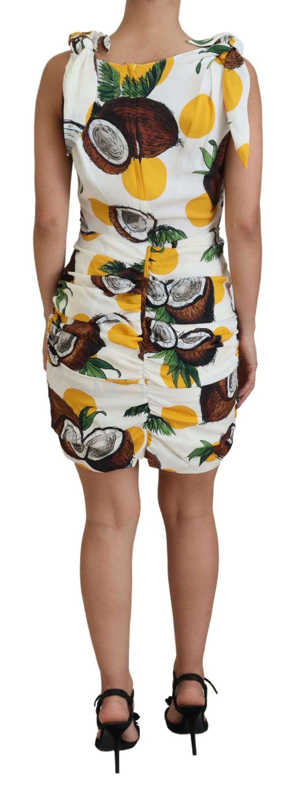 Dolce & Gabbana White Coconut Print Sheath Mini Silk Women's Dress