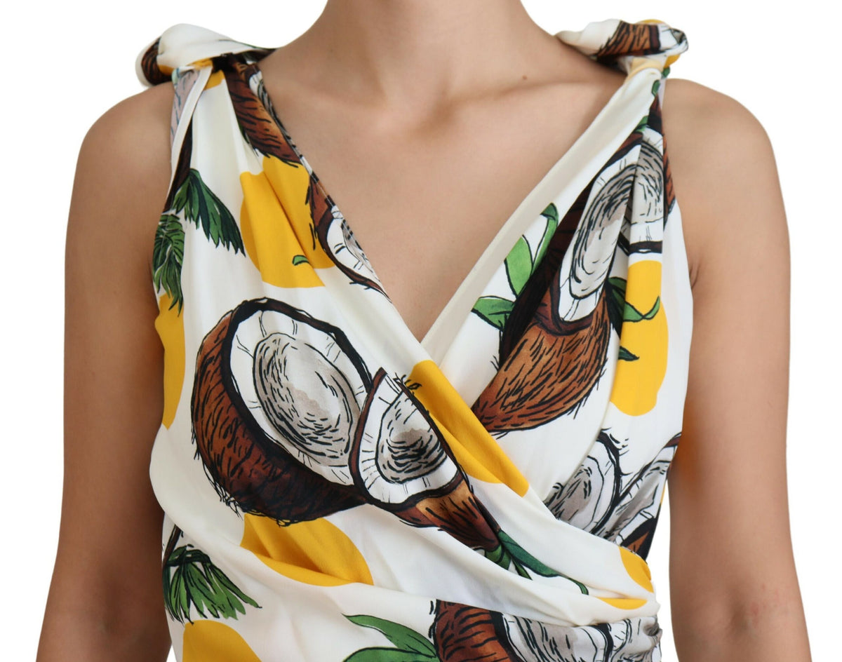 Dolce & Gabbana White Coconut Print Sheath Mini Silk Women's Dress