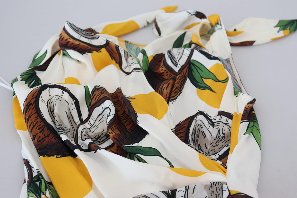 Dolce & Gabbana White Coconut Print Sheath Mini Silk Women's Dress