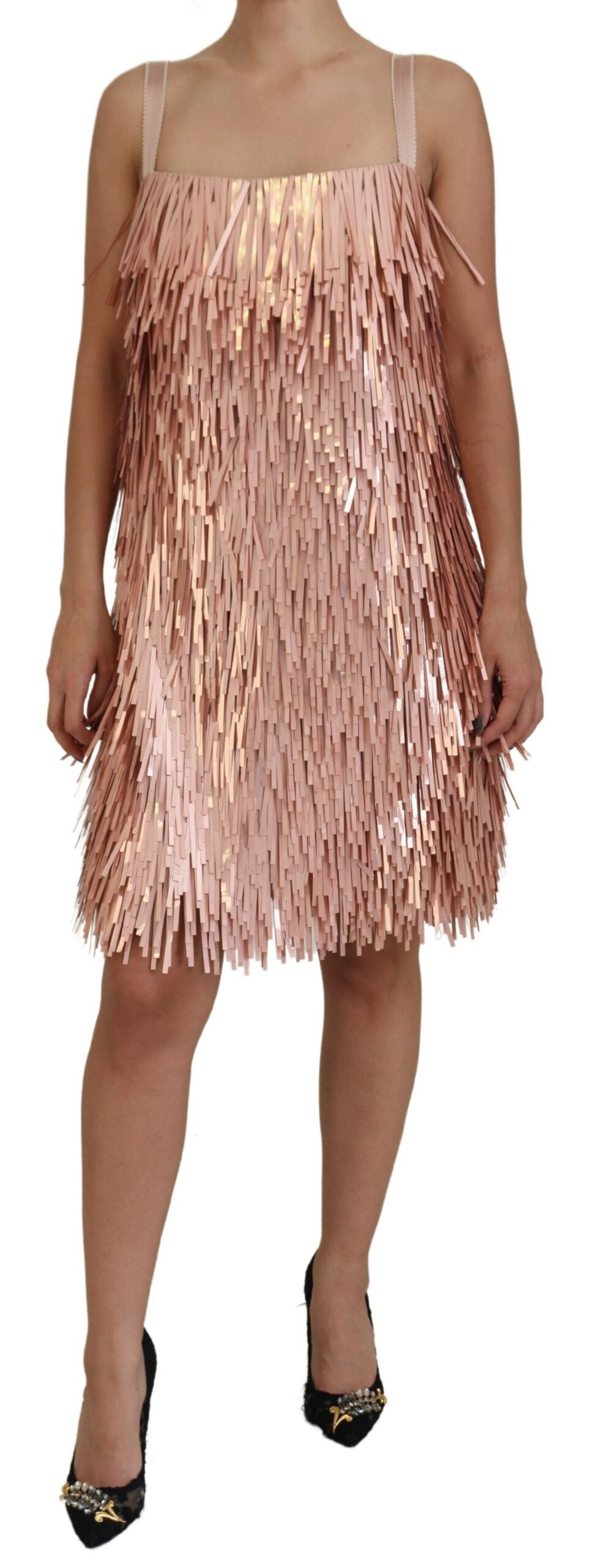 Dolce & Gabbana Pink Tinsel Sleeveless Shift A-line Women's Dress