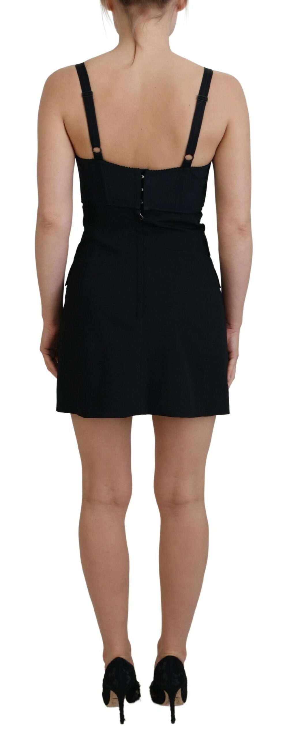 Dolce & Gabbana Black Fit Wool Stretch Sheath Mini Women's Dress