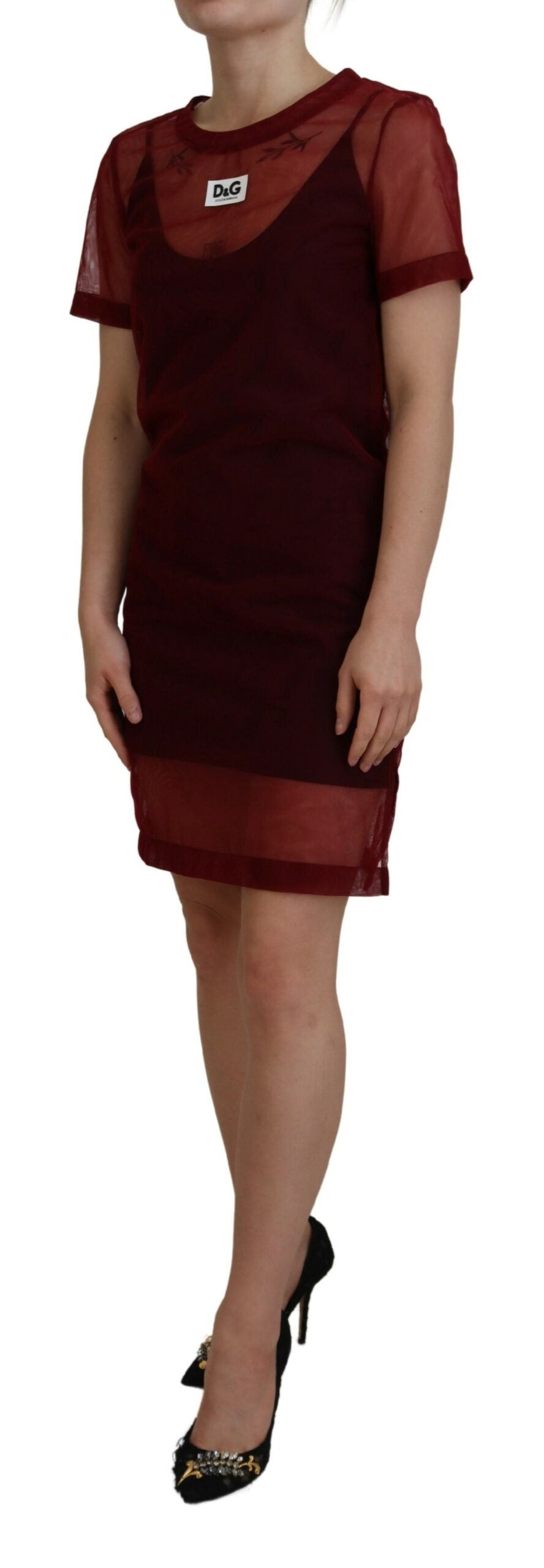 Dolce & Gabbana Maroon Nylon Two Layer Shift Mini Women's Dress