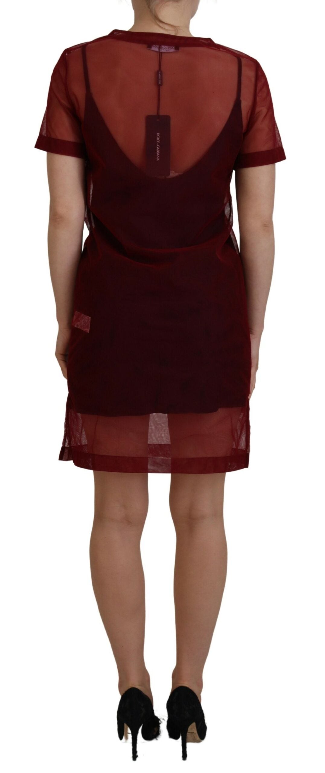 Dolce & Gabbana Maroon Nylon Two Layer Shift Mini Women's Dress