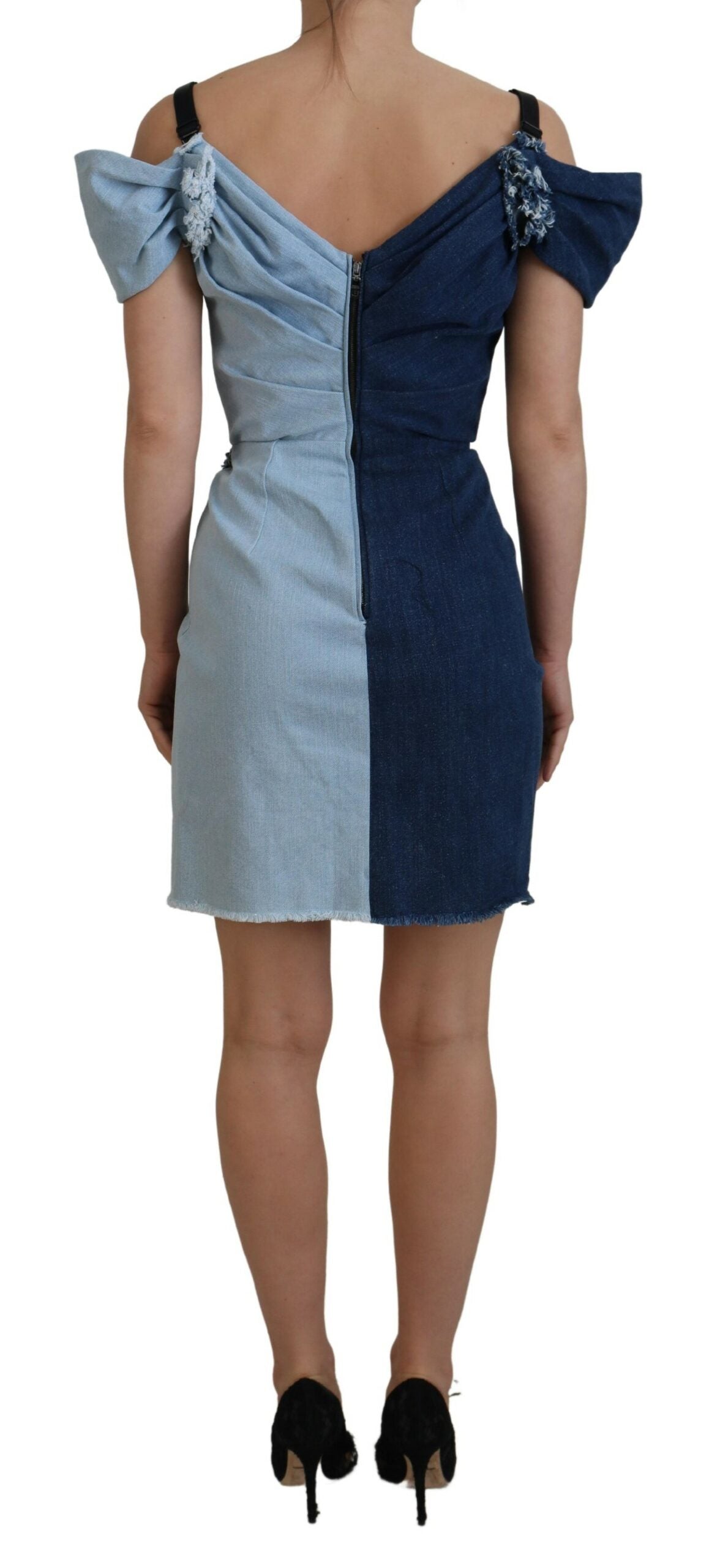 Dolce & Gabbana Two Tone Blue Patchwork Denim Mini Women's Dress