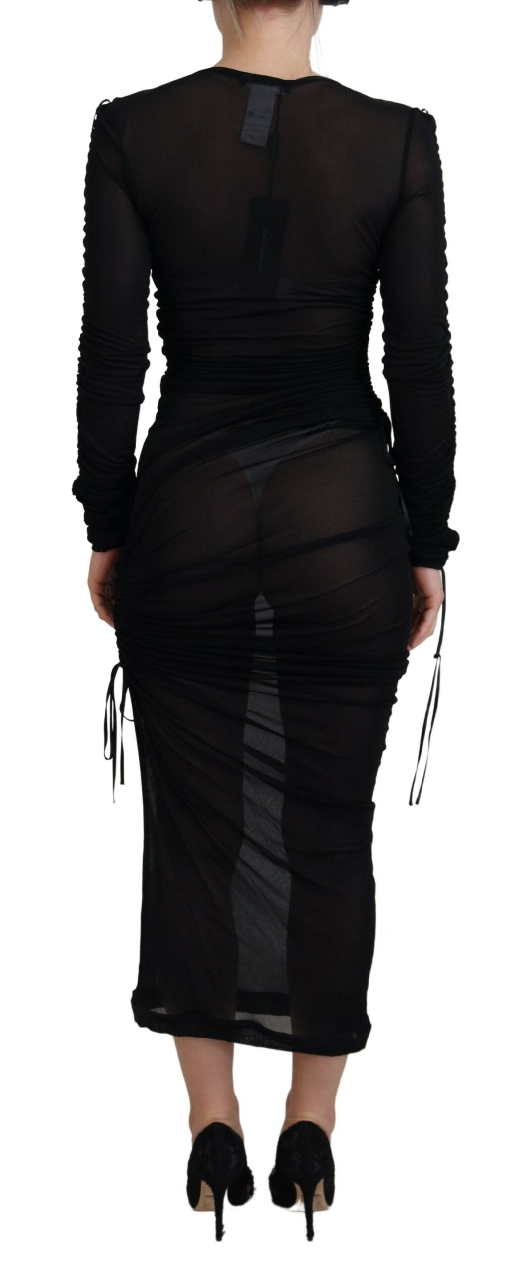 Dolce & Gabbana Black Viscose Bodycon Sheath Midi Women's Dress