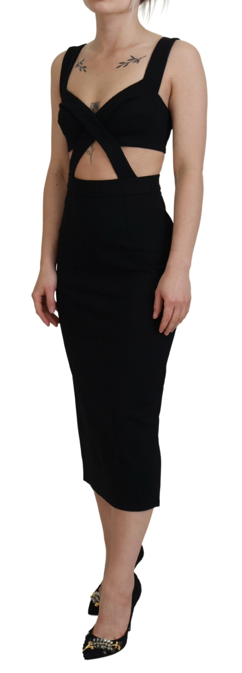 Dolce & Gabbana Black Viscose Bodycon Sheath Midi Women's Dress