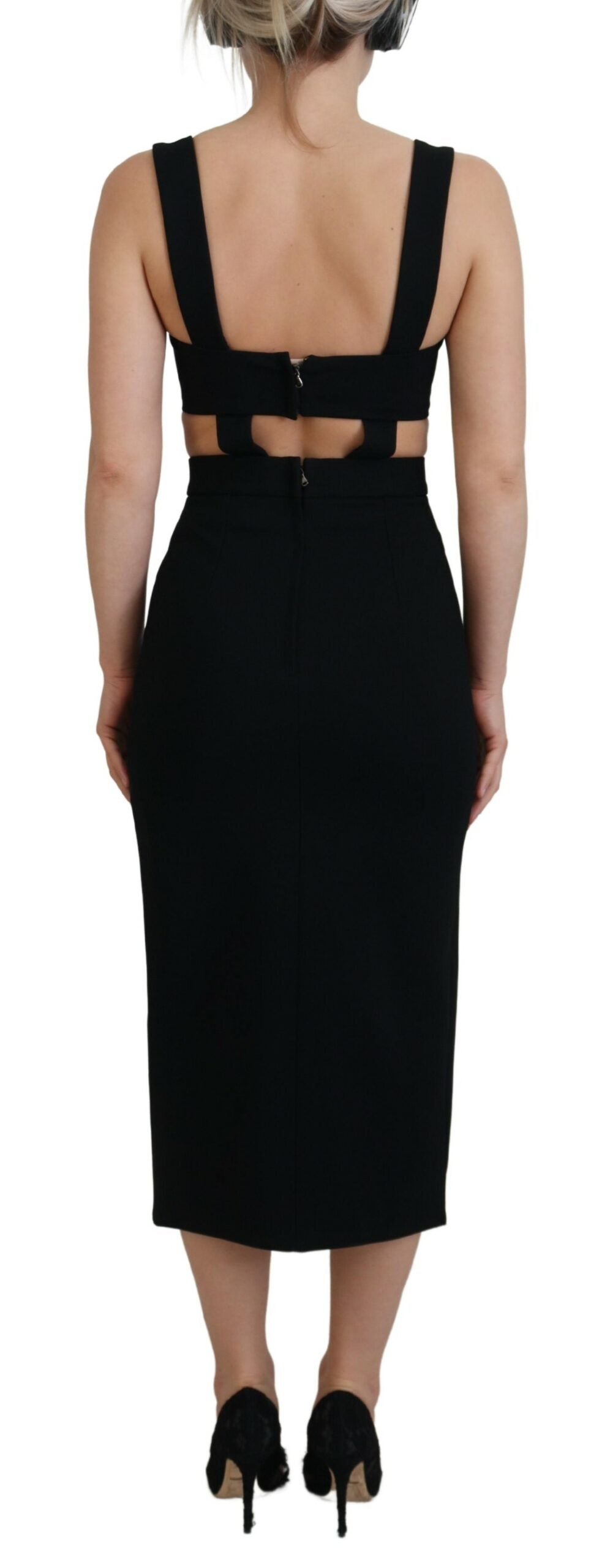 Dolce & Gabbana Black Viscose Bodycon Sheath Midi Women's Dress