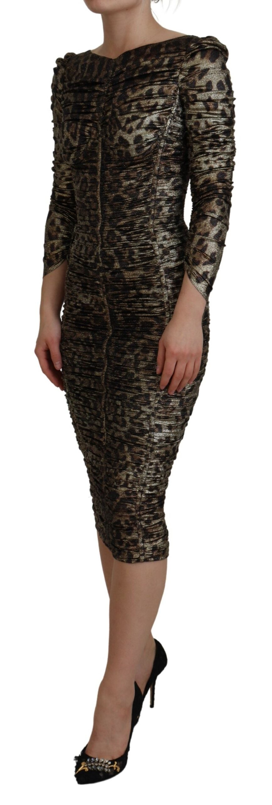 Dolce & Gabbana Multicolor Leopard Bodycon Sheath Midi Women's Dress