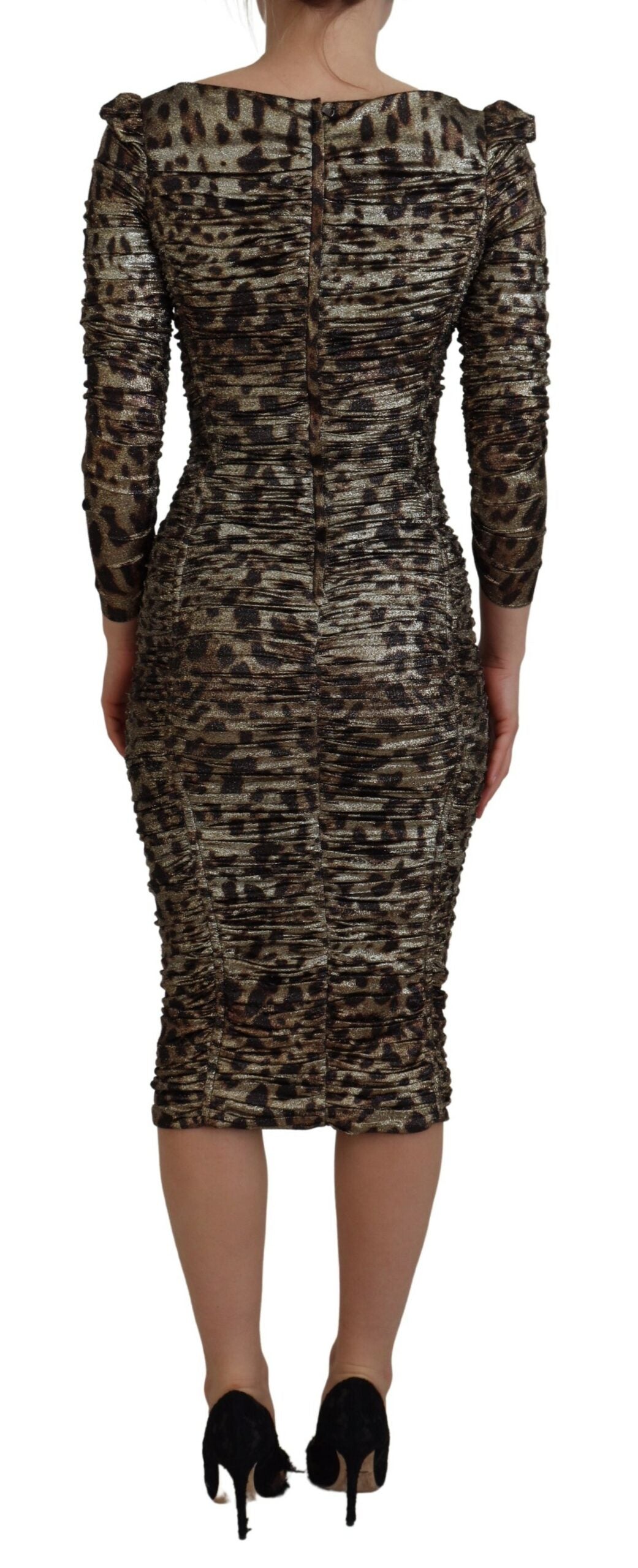 Dolce & Gabbana Multicolor Leopard Bodycon Sheath Midi Women's Dress