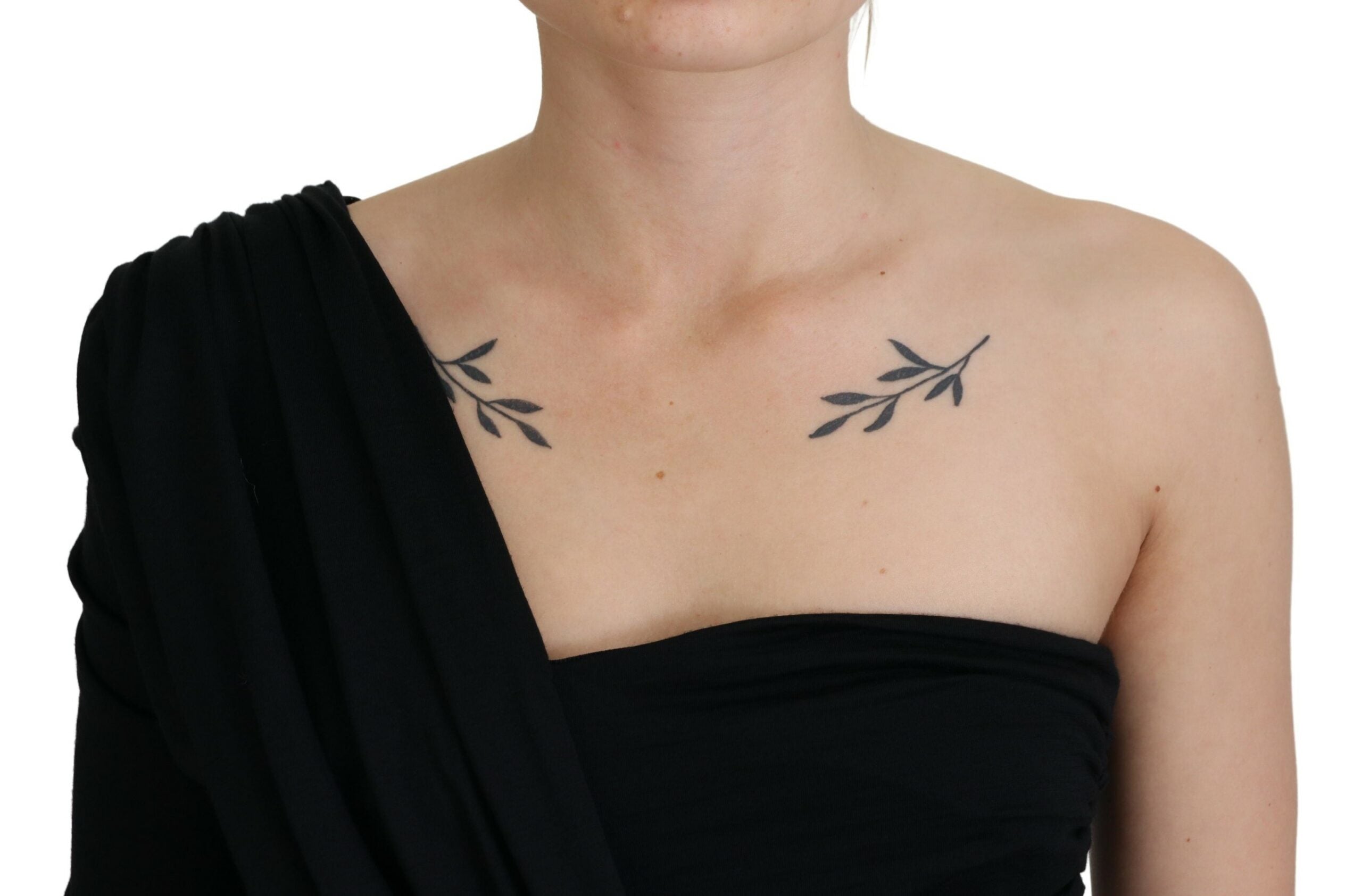 Dolce & Gabbana Black Wrap Sheath One Shoulder Wool Women's Dress