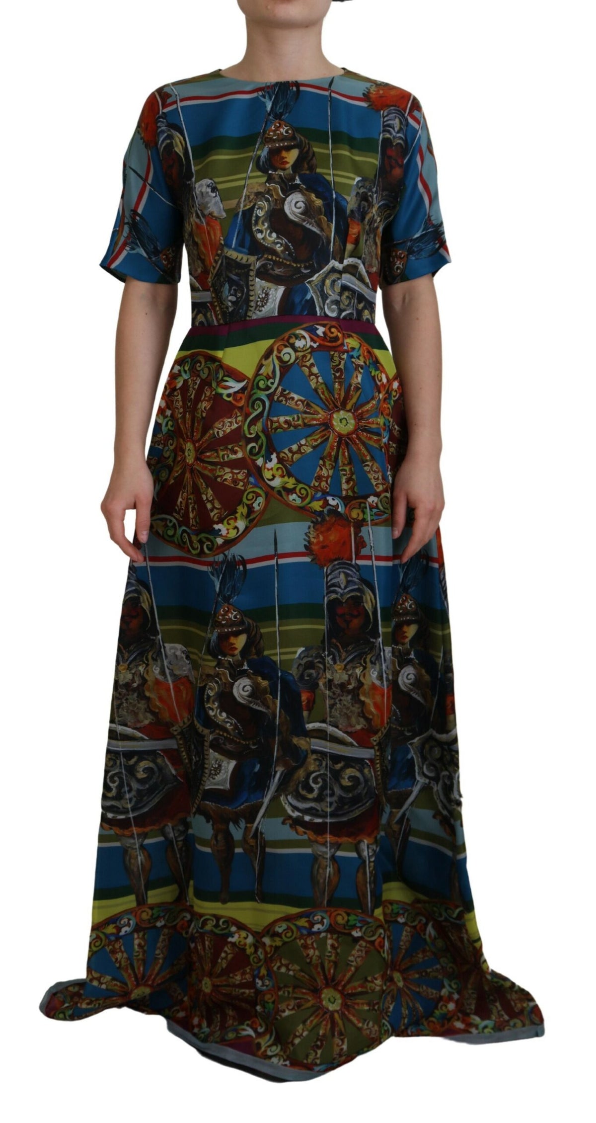 Dolce & Gabbana Multicolor Sicily Silk A-line Long Gown Women's Dress