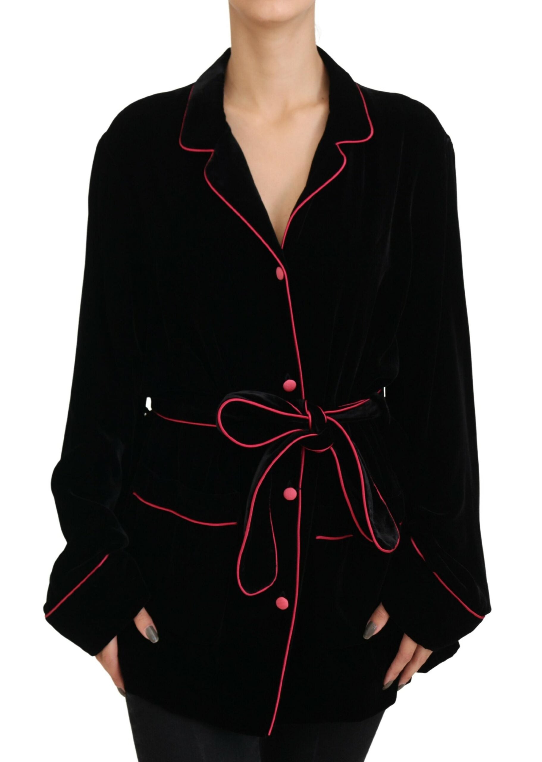 Dolce & Gabbana Black Button Belted Blazer Viscose Women's Jacket