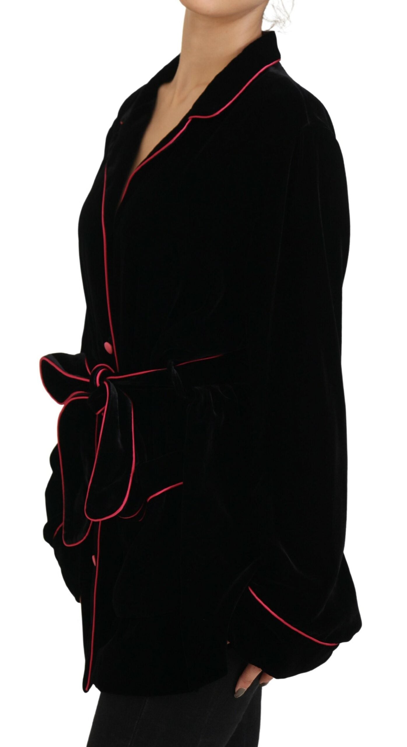 Dolce & Gabbana Black Button Belted Blazer Viscose Women's Jacket