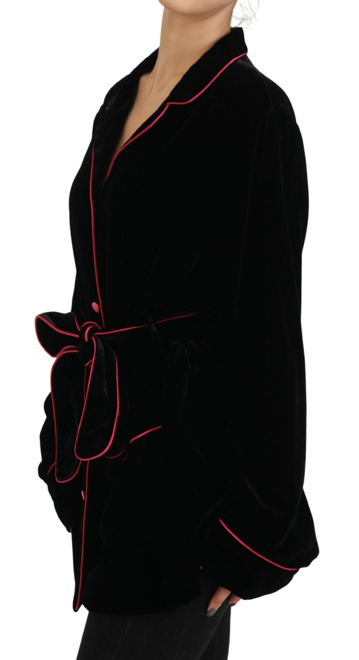 Dolce & Gabbana Black Button Belted Blazer Viscose Women's Jacket