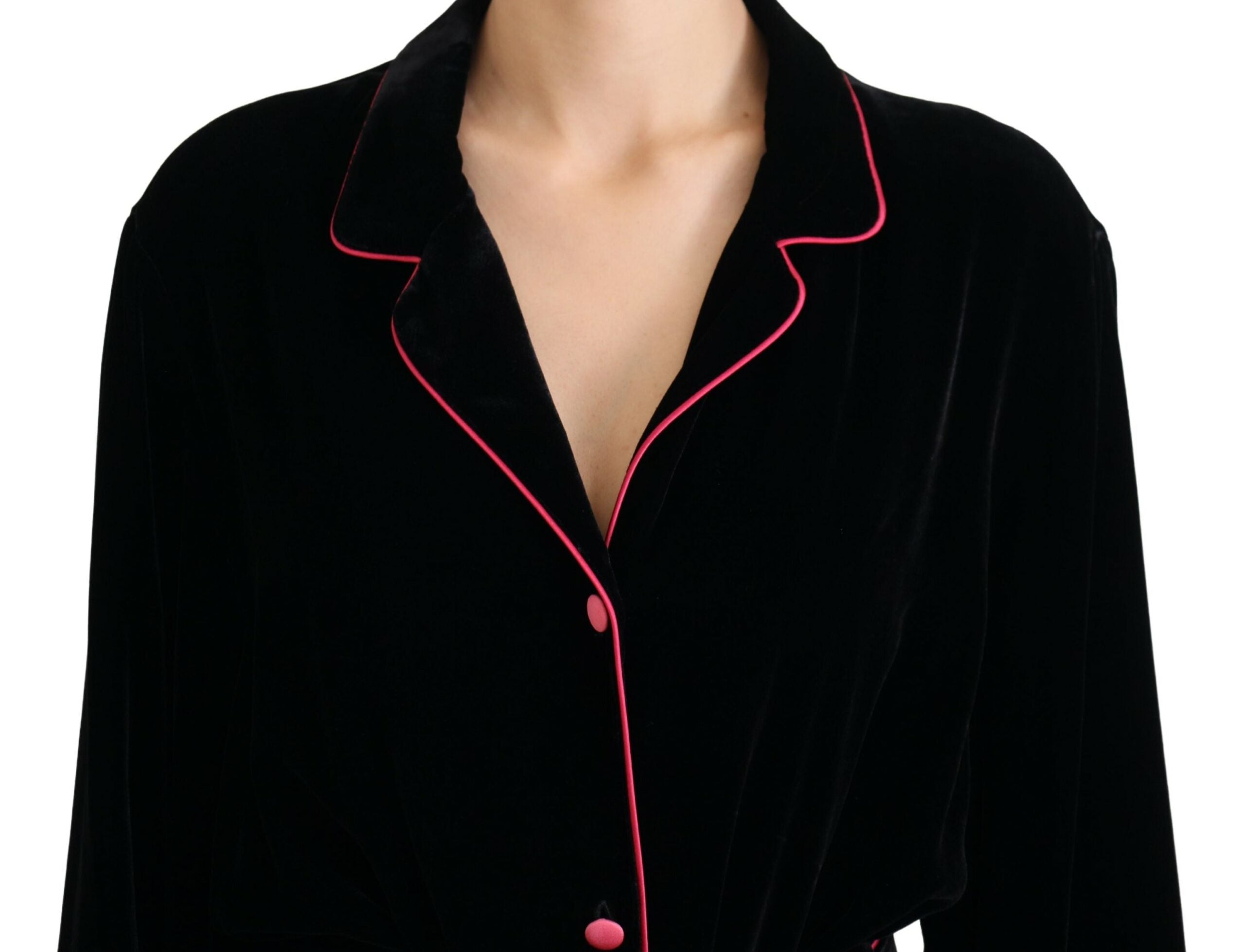 Dolce & Gabbana Black Button Belted Blazer Viscose Women's Jacket