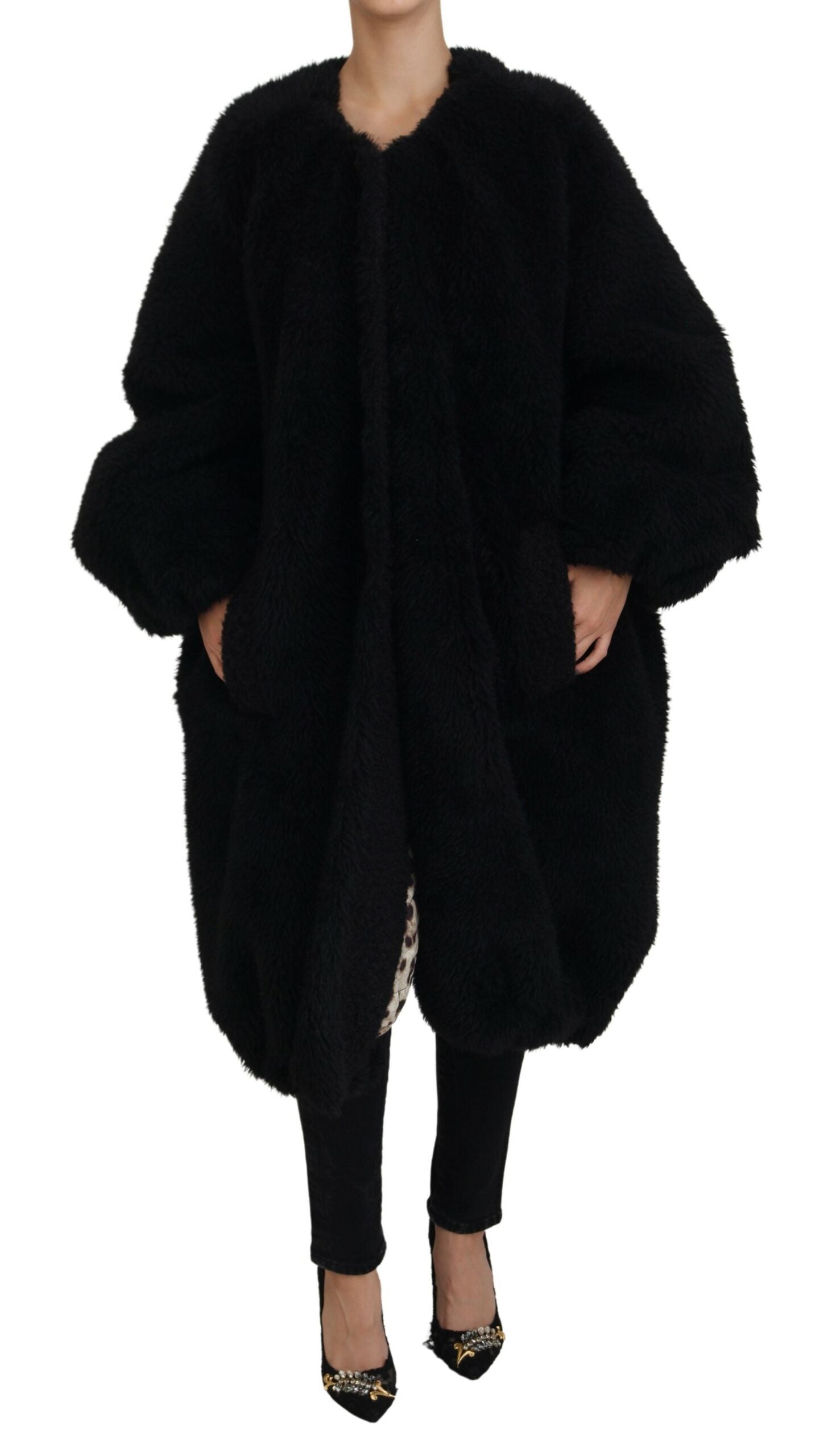Dolce & Gabbana Black Cashmere Blend Faux Fur Coat Women's Jacket