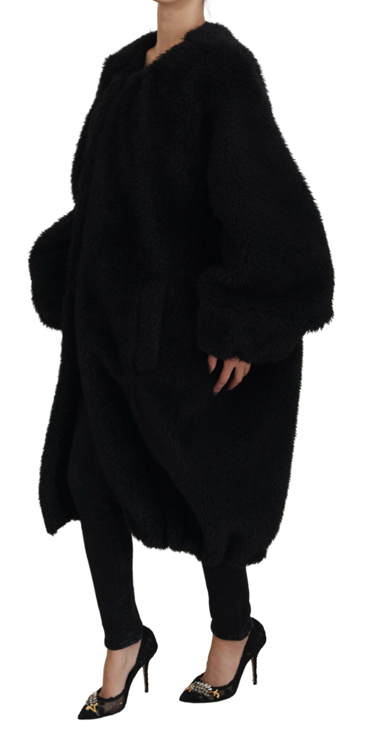 Dolce & Gabbana Black Cashmere Blend Faux Fur Coat Women's Jacket