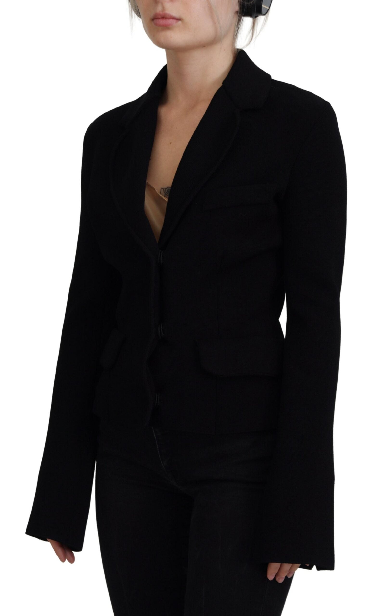 Dolce & Gabbana Black Button Cardigan Blazer Viscose Women's Jacket