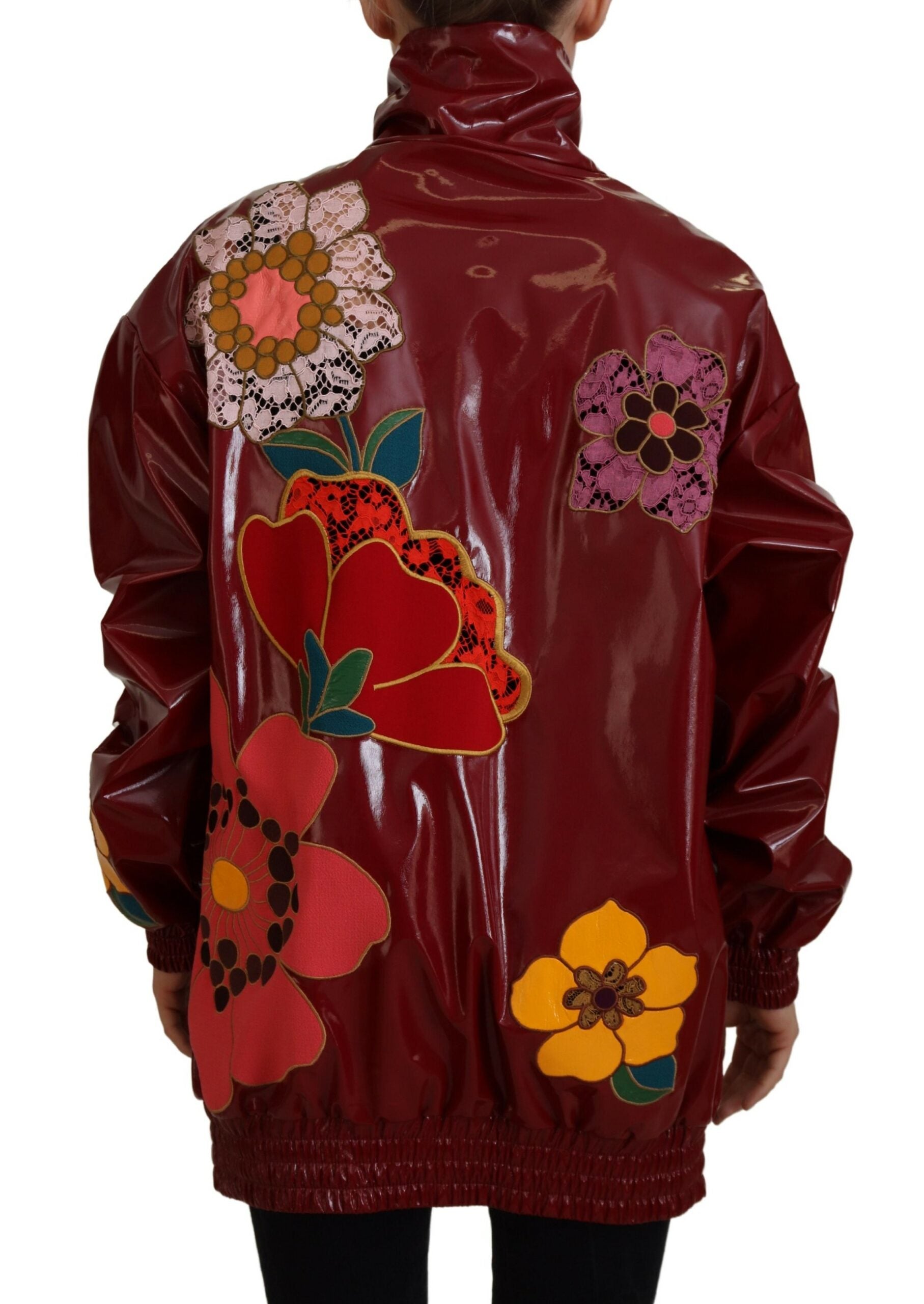 Dolce & Gabbana Maroon Floral Full Zip Polyester Women Women's Jacket