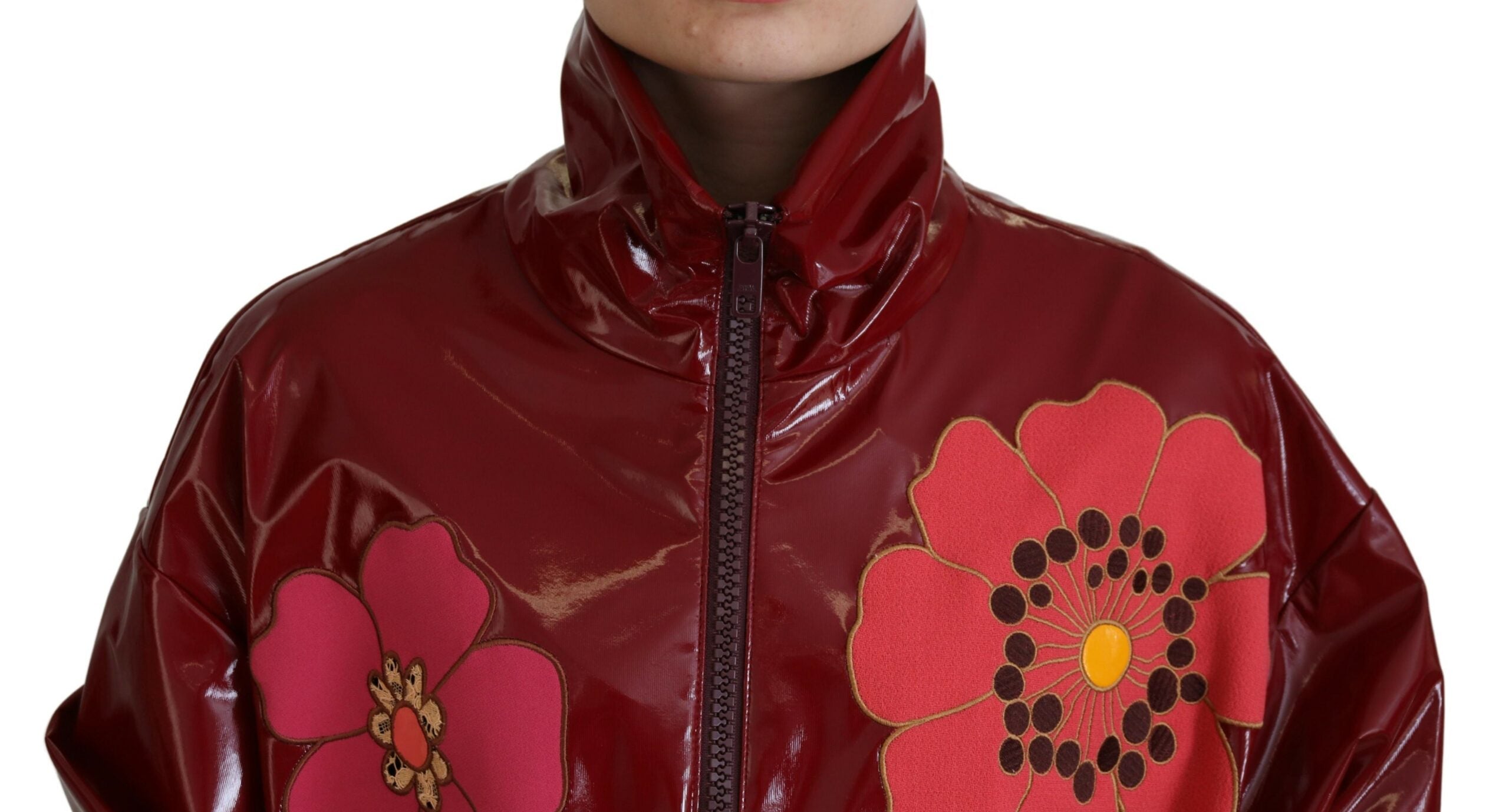 Dolce & Gabbana Maroon Floral Full Zip Polyester Women Women's Jacket