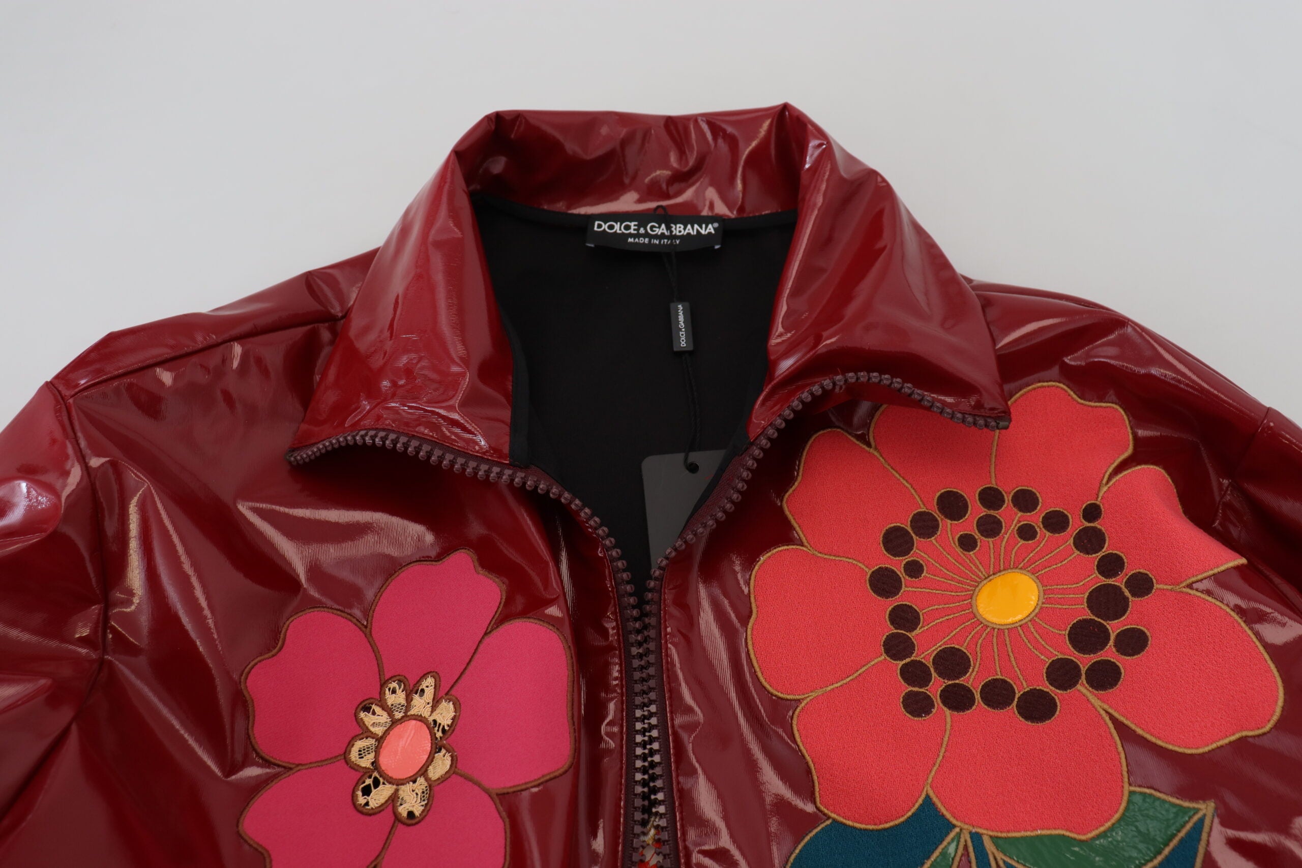 Dolce & Gabbana Maroon Floral Full Zip Polyester Women Women's Jacket