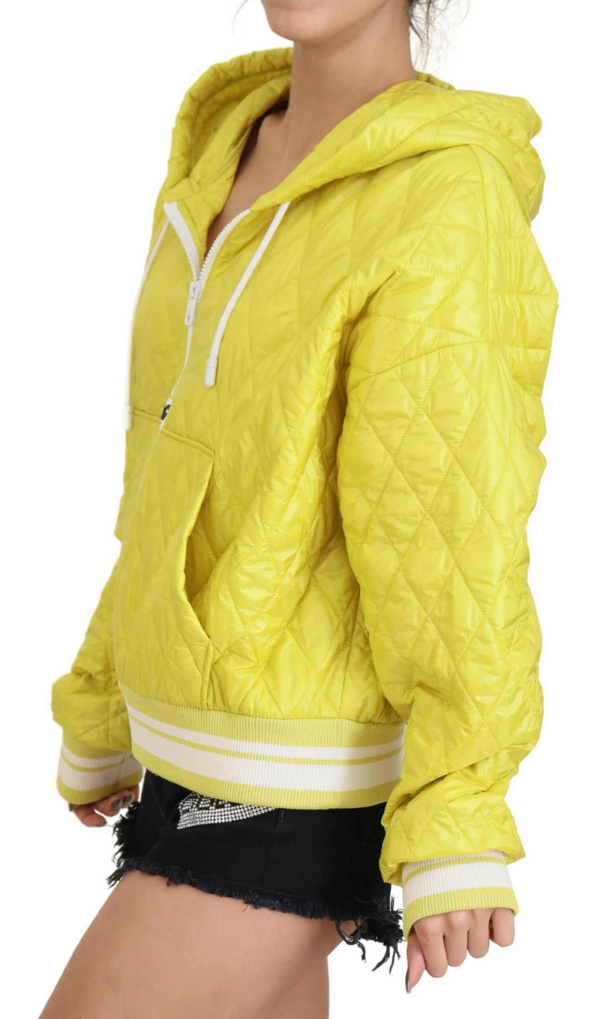Dolce & Gabbana Yellow Nylon Quilted Hooded Pullover Women's Jacket