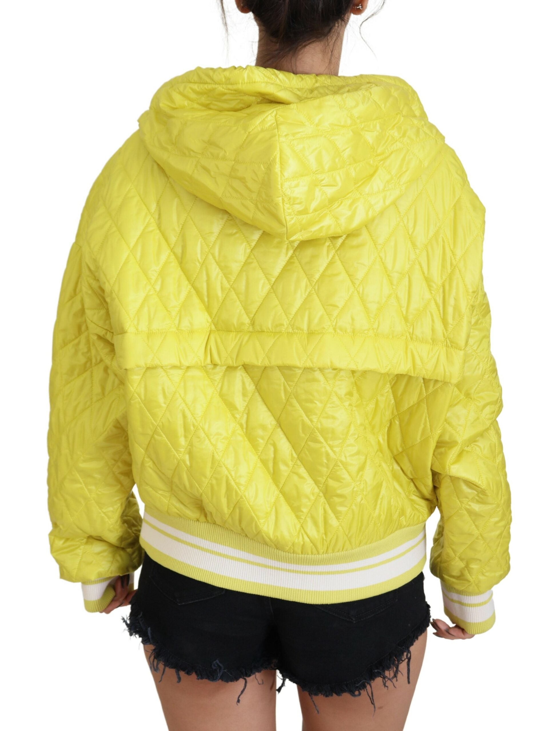 Dolce & Gabbana Yellow Nylon Quilted Hooded Pullover Women's Jacket