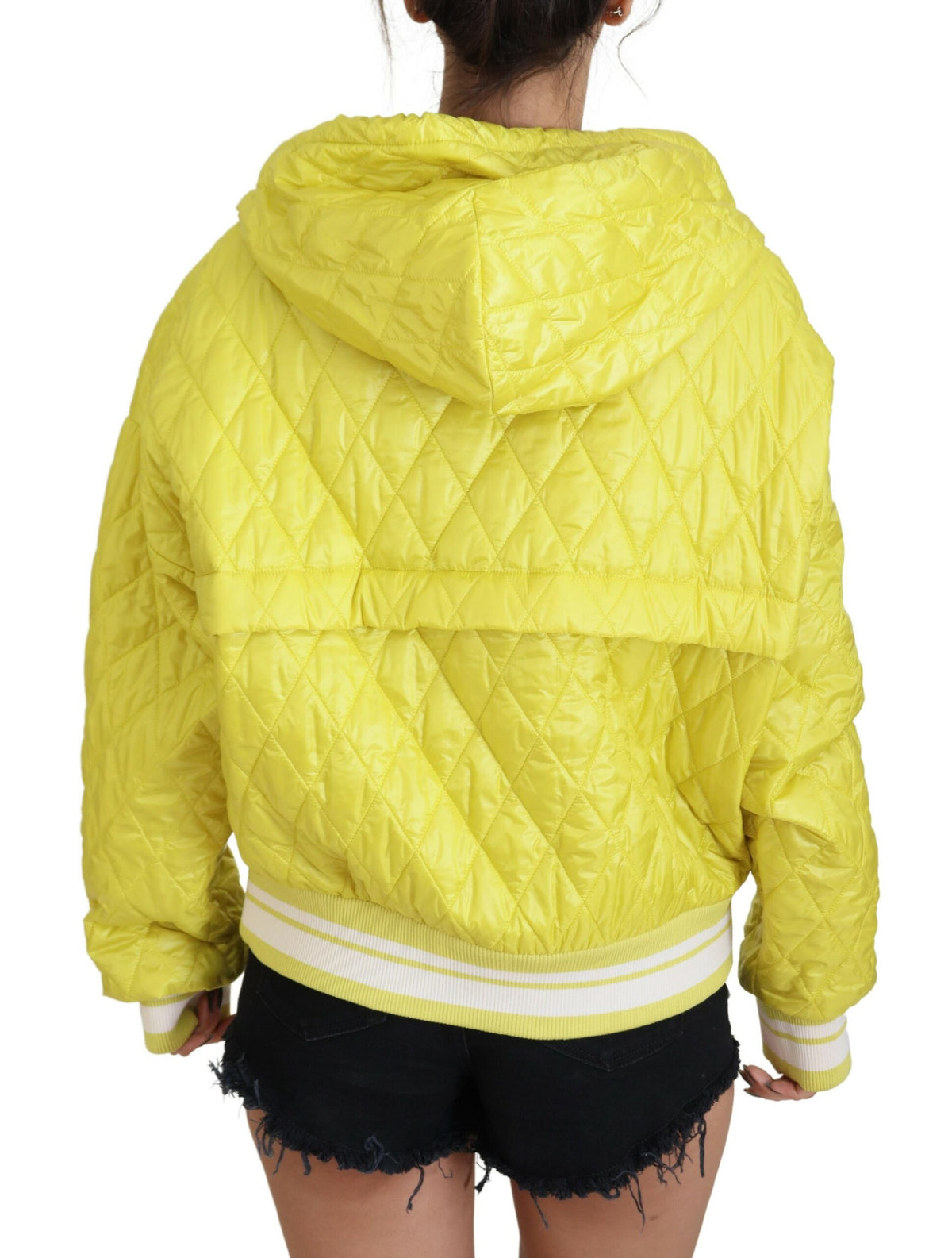 Dolce & Gabbana Yellow Nylon Quilted Hooded Pullover Women's Jacket