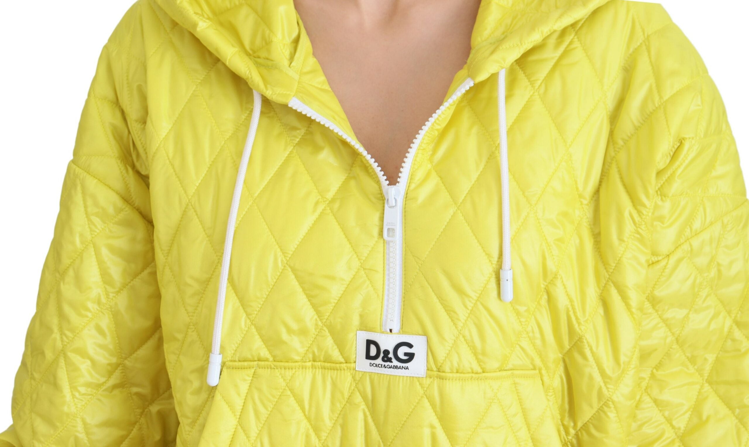 Dolce & Gabbana Yellow Nylon Quilted Hooded Pullover Women's Jacket