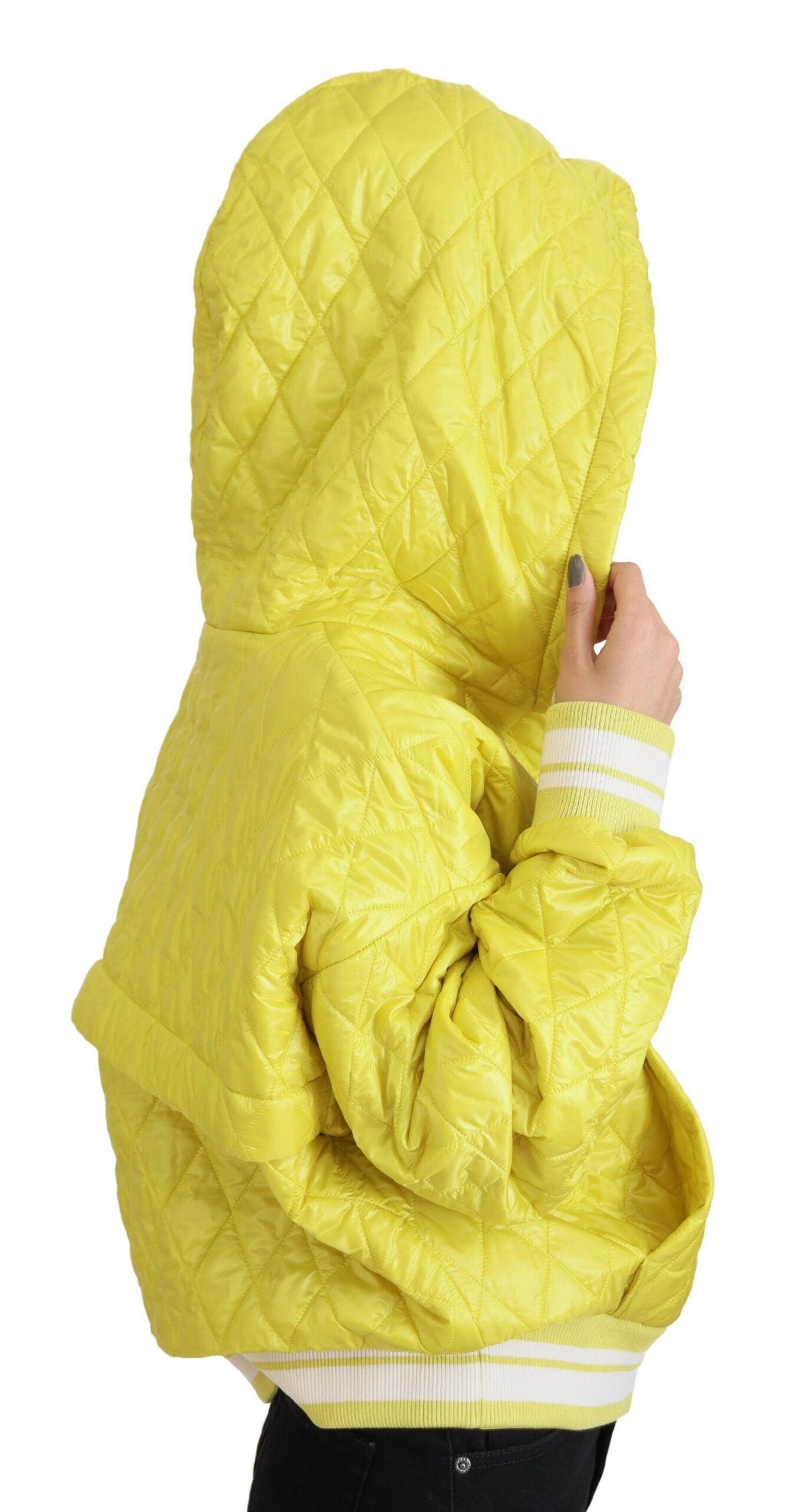Dolce & Gabbana Yellow Nylon Quilted Hooded Pullover Women's Jacket