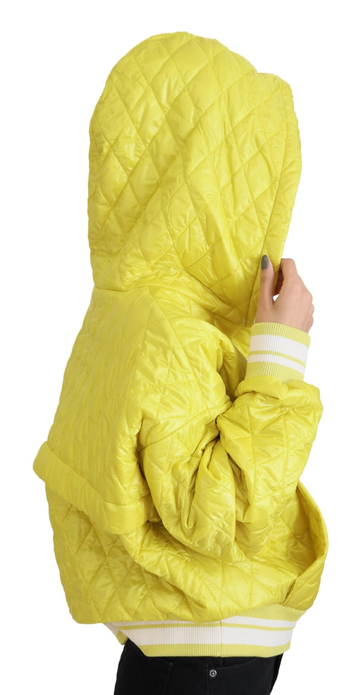Dolce & Gabbana Yellow Nylon Quilted Hooded Pullover Women's Jacket