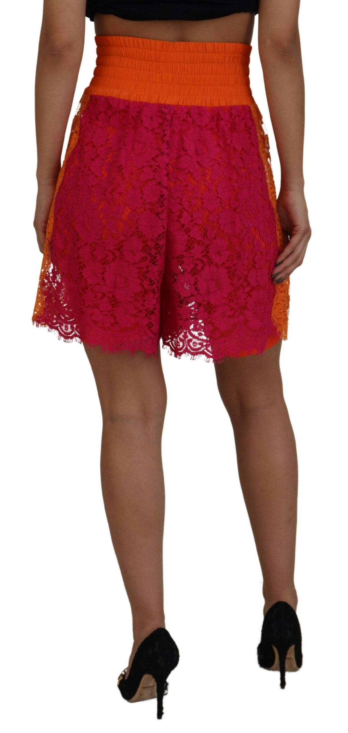 Dolce & Gabbana Pink Orange Lace Cotton High Waist Women's Shorts