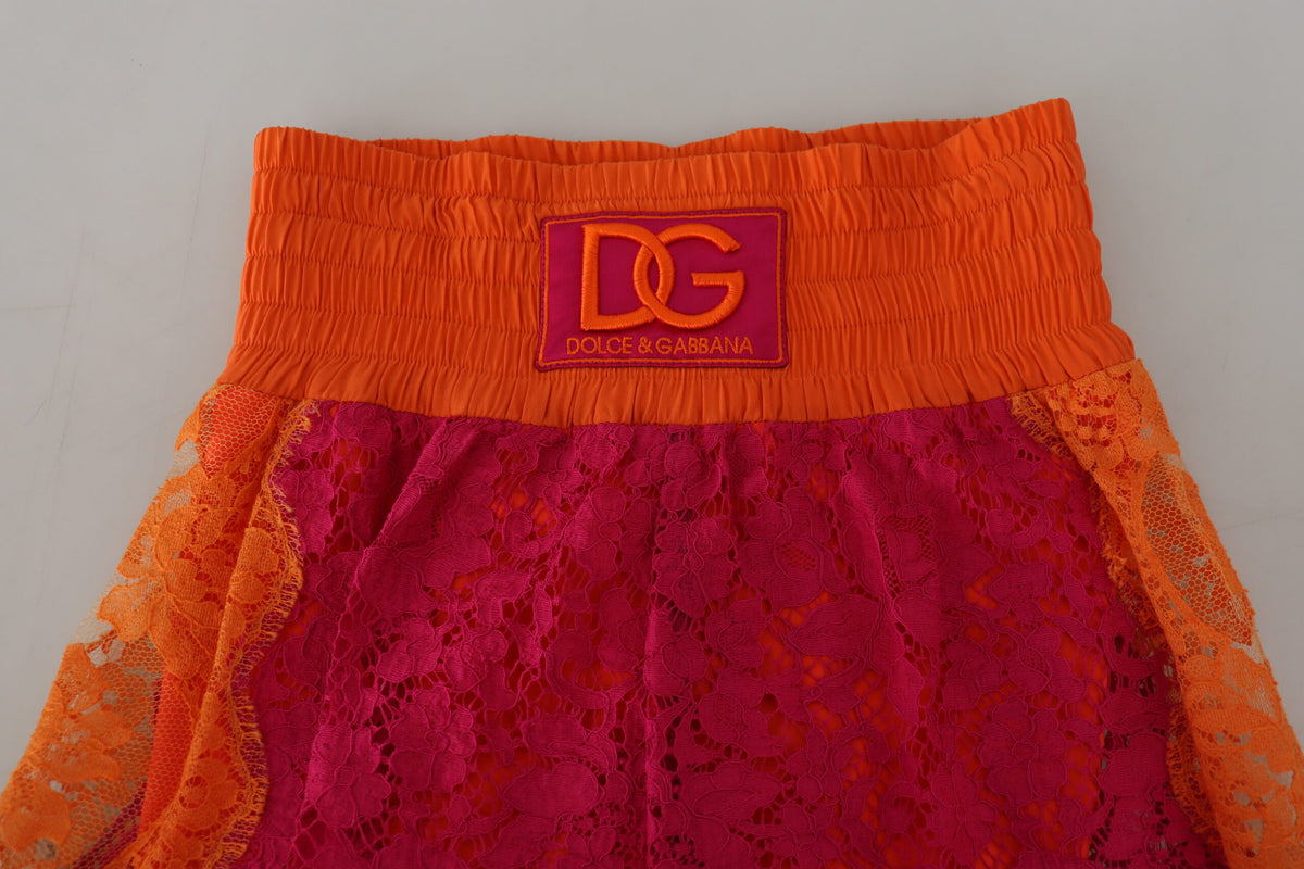 Dolce & Gabbana Pink Orange Lace Cotton High Waist Women's Shorts