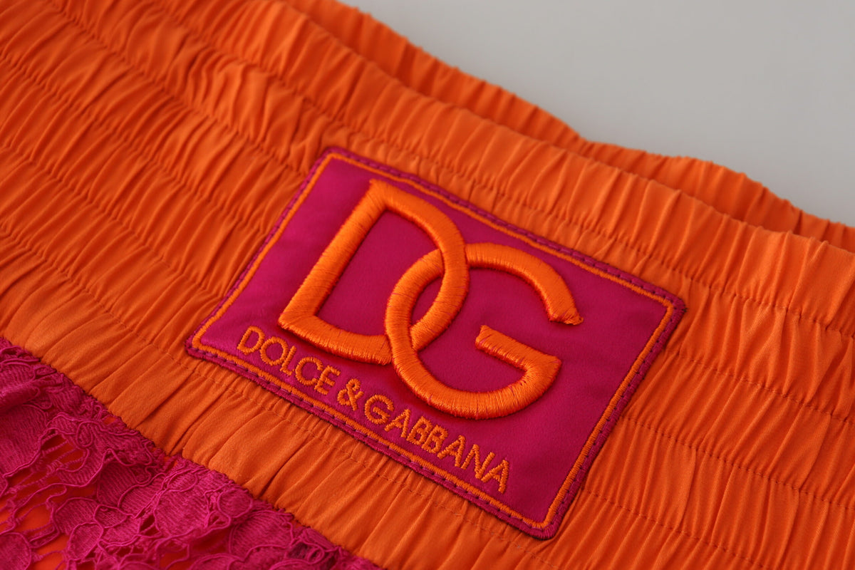 Dolce & Gabbana Pink Orange Lace Cotton High Waist Women's Shorts