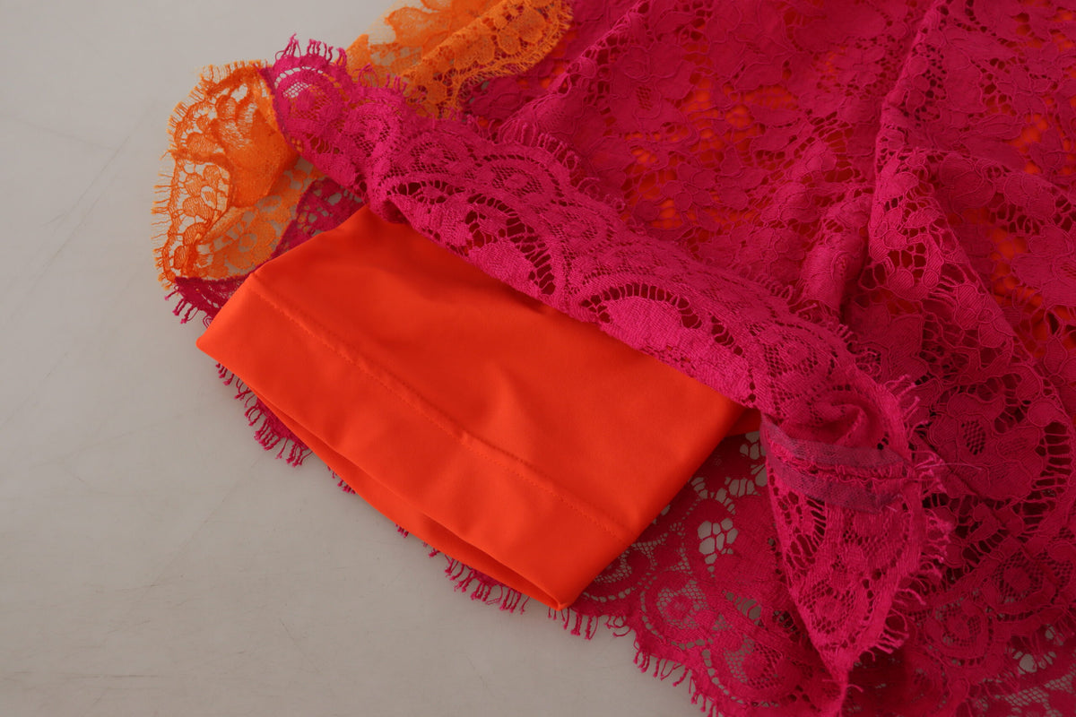 Dolce & Gabbana Pink Orange Lace Cotton High Waist Women's Shorts