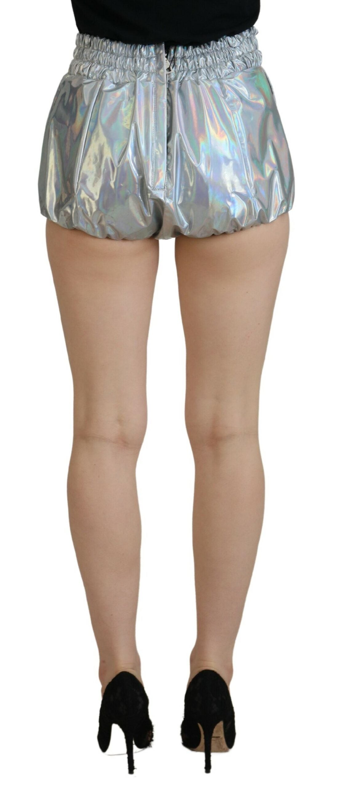 Dolce & Gabbana Silver Holographic High Waist Hot Pants Women's Shorts