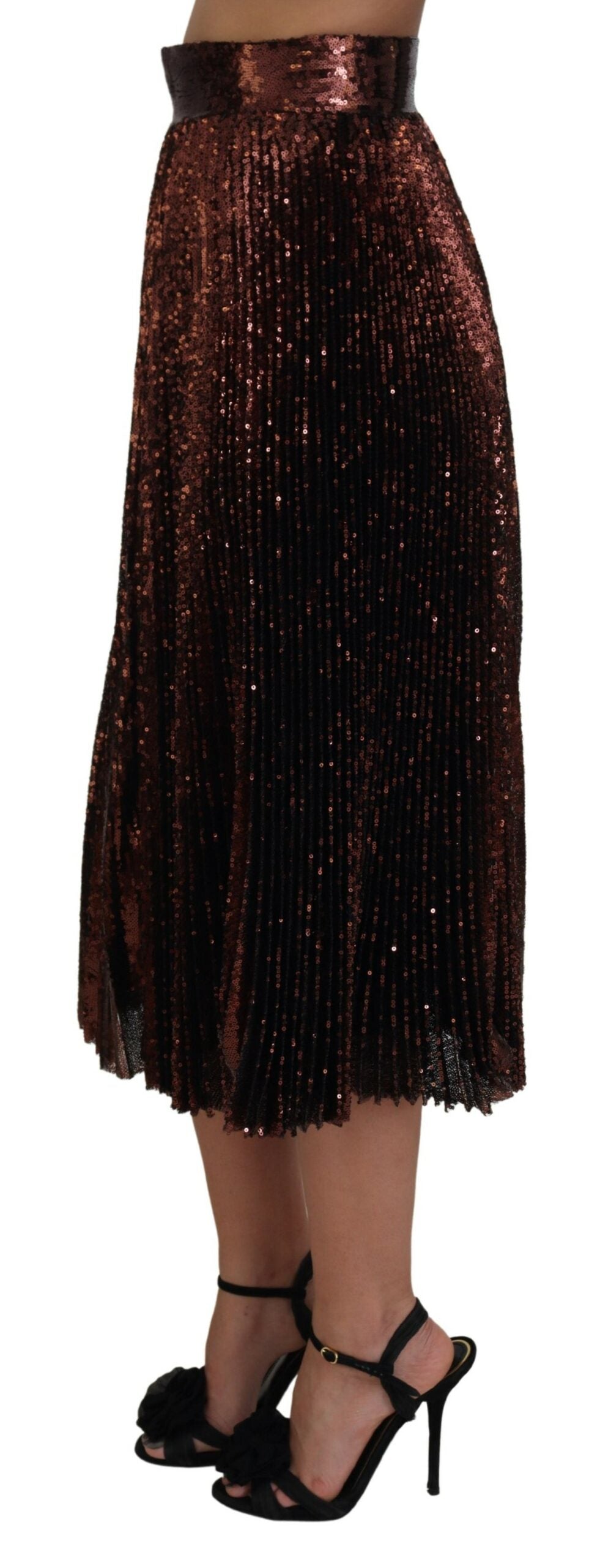 Dolce & Gabbana Bronze Sequined High Waist A-line Maxi Women's Skirt