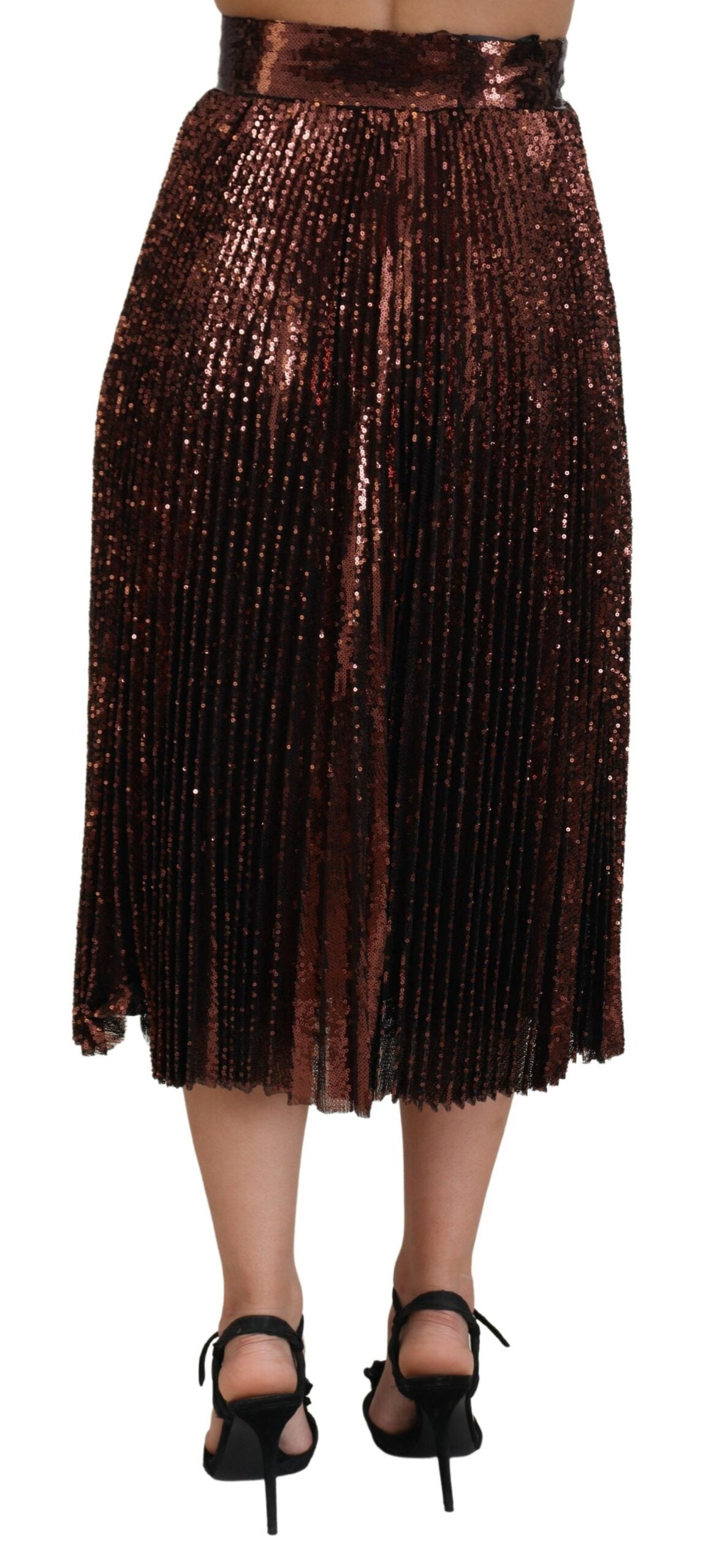 Dolce & Gabbana Bronze Sequined High Waist A-line Maxi Women's Skirt