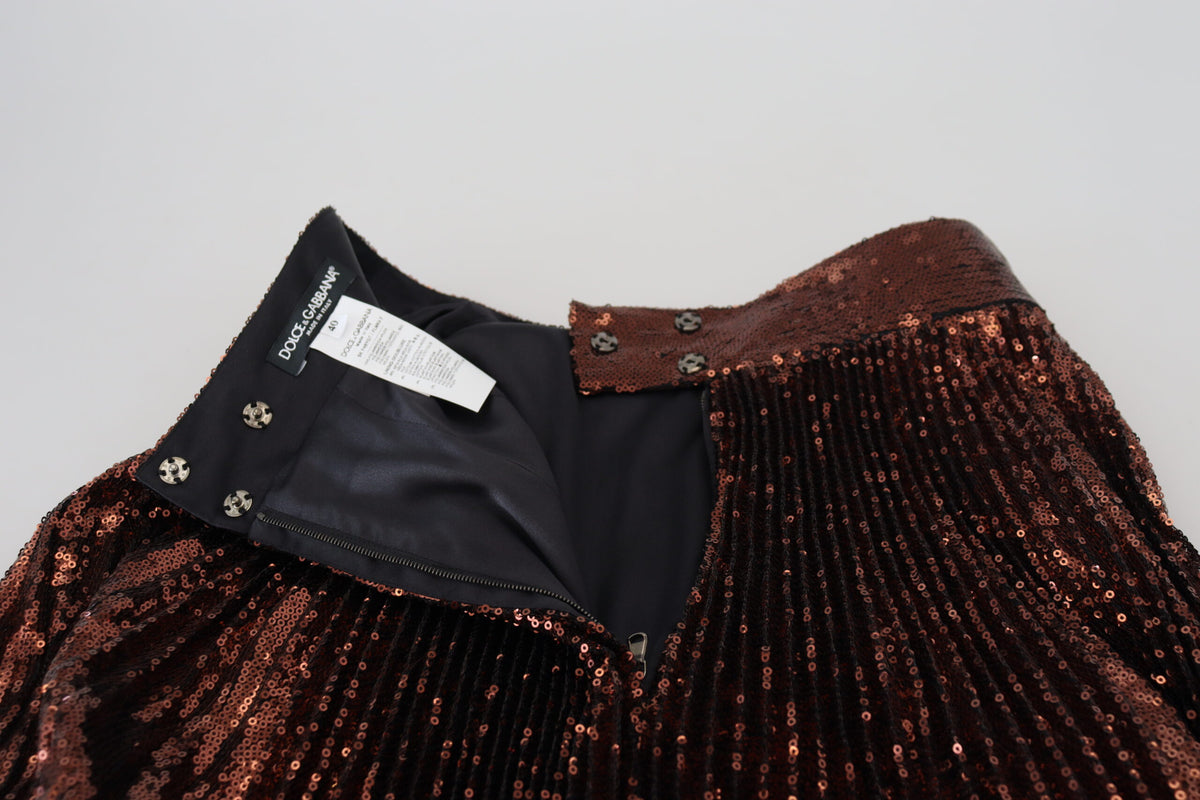 Dolce & Gabbana Bronze Sequined High Waist A-line Maxi Women's Skirt